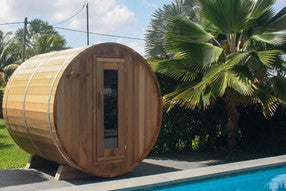 Barrel Sauna incl. Bevel Roof -   Ø 183 x L 183 cm Knotty Red Cedar Package Deal