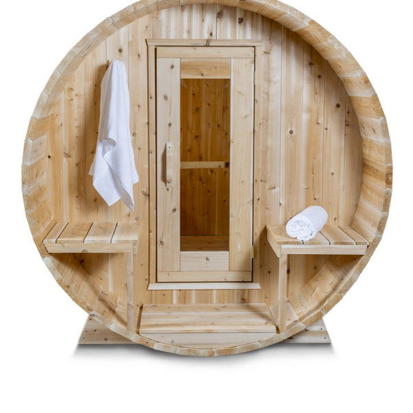Barrel Sauna + Porch White Cedar - Ø 200 cm x L 245 cm