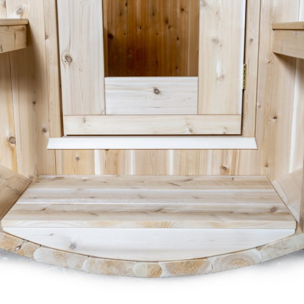 Barrel Sauna + Porch White Cedar - Ø 200 cm x L 245 cm
