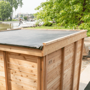 Pure Cube + Porch Outdoor Sauna Knotty Red Cedar 262 x 253