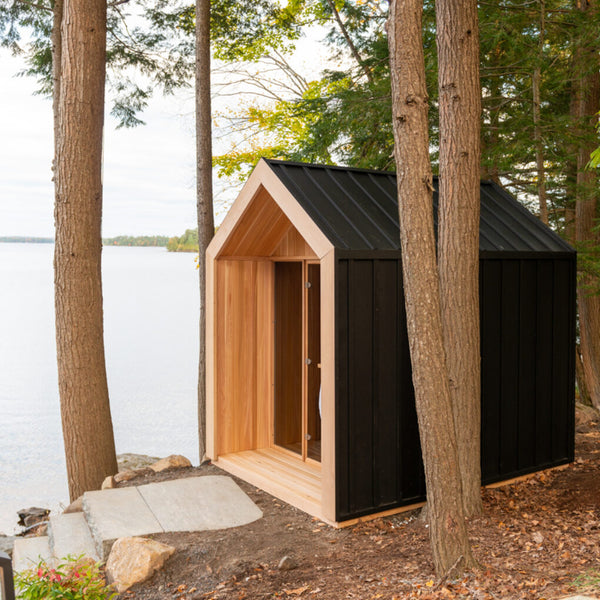 Pure Cube Hudson + Porch Outdoor Sauna Red Cedar Knotty 224 cm x 301 cm