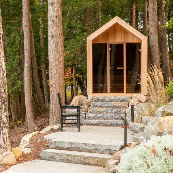 Pure Cube Hudson + Porch Outdoor Sauna Red Cedar Knotty 224 cm x 301 cm