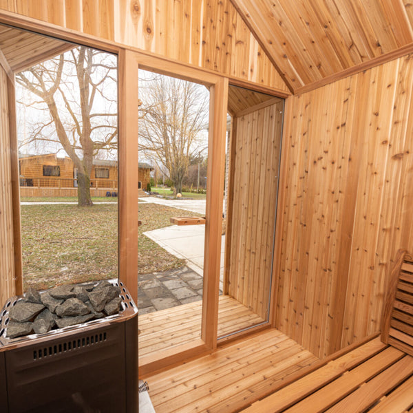 Pure Cube Hudson + Porch Outdoor Sauna Red Cedar Knotty 224 cm x 301 cm