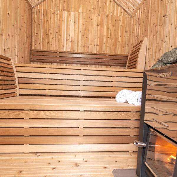 Pure Cube Hudson + Porch Outdoor Sauna Red Cedar Knotty 224 cm x 301 cm