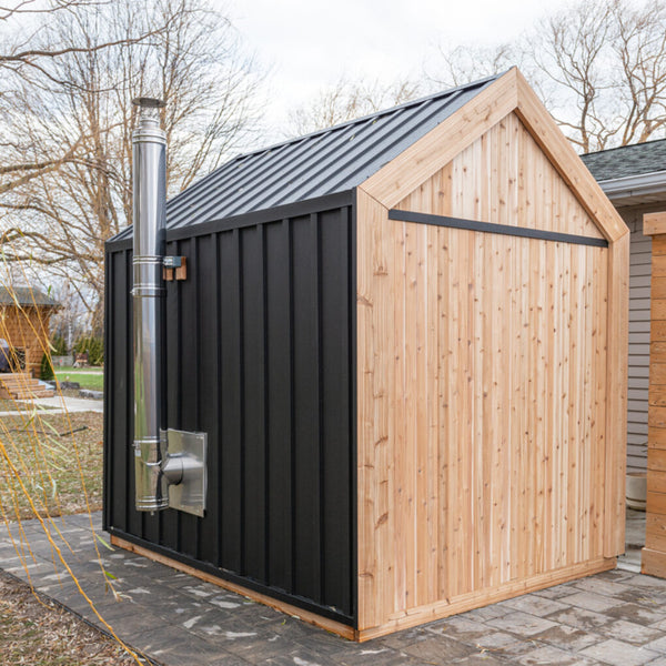 Pure Cube Hudson + Porch Outdoor Sauna Red Cedar Knotty 224 cm x 301 cm