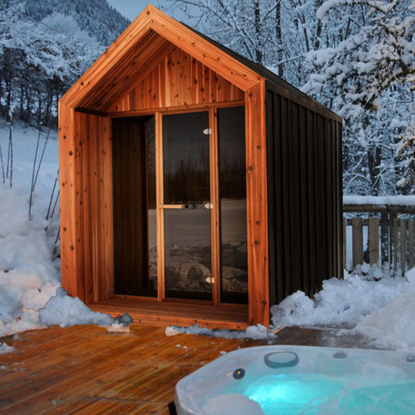Pure Cube Hudson + Porch Outdoor Sauna Red Cedar Knotty 224 cm x 301 cm