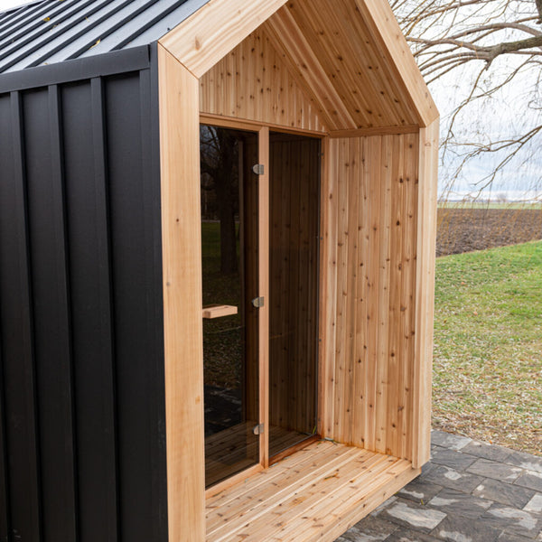 Pure Cube Hudson + Porch Outdoor Sauna Red Cedar Knotty 224 cm x 301 cm